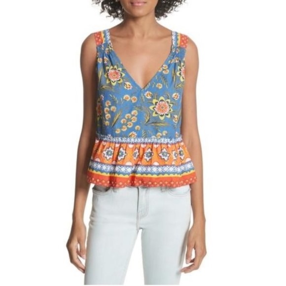 JOIE Chinaru Floral Peplum Cotton Top - Picture 1 of 8